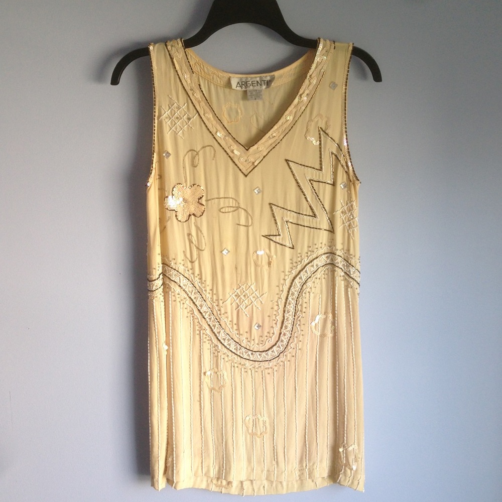 Vintage Flapper Dress Beaded Silk 90's 20's Shift
